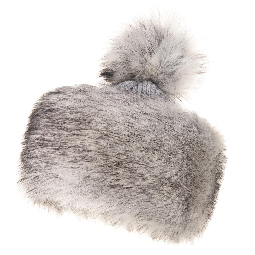 1706 Classic Pom Hat - Faux Fur Trim Hats - Warm Winter Cap L, Silver